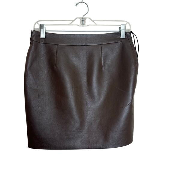 Alexsandre Akhalkatsishvili Brown Vegan Leather Mini Skirt V Waist sz S NWOT - Picture 2 of 7